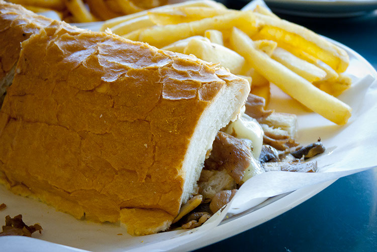 A cheese steak with Provolone plays hard to get.